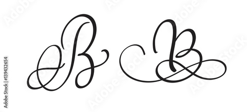 art calligraphy letter B with flourish of vintage decorative whorls. Vector illustration EPS10