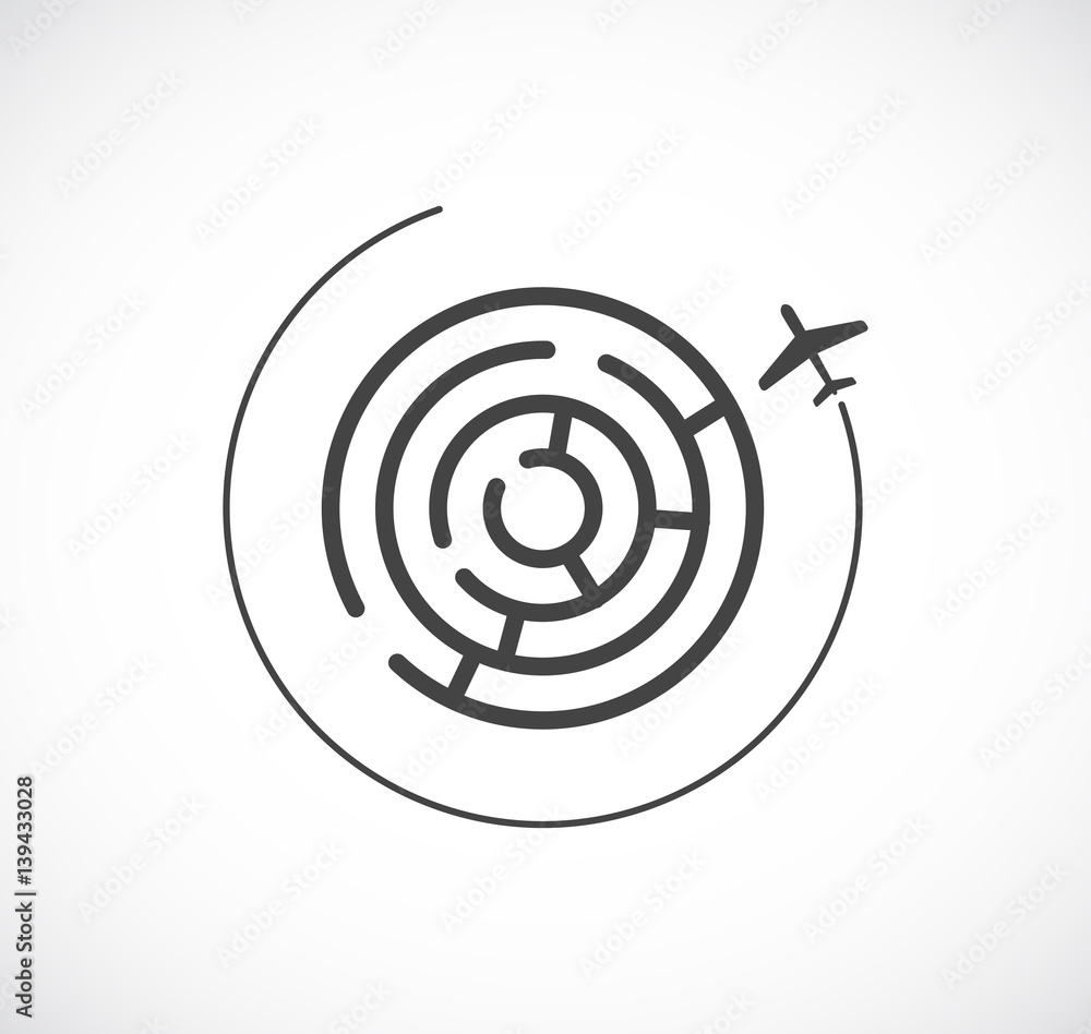 plane with maze icon plane with maze icon