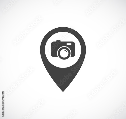 map pointer pin with photo camera icon