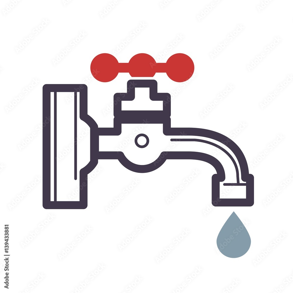 Water dripping tap with water drop flat design isolated Water dripping tap with water drop flat design isolated