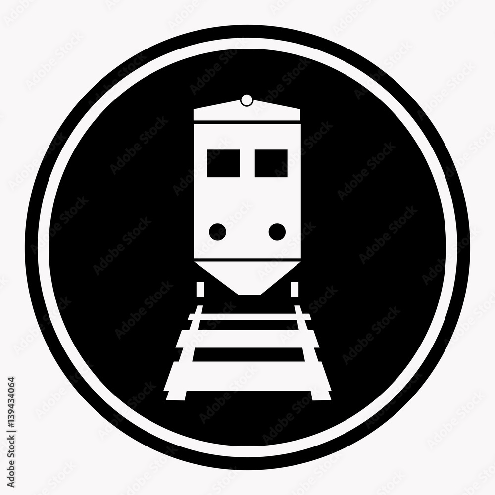 Naklejka premium Warning sign attention train symbol black circle on white background