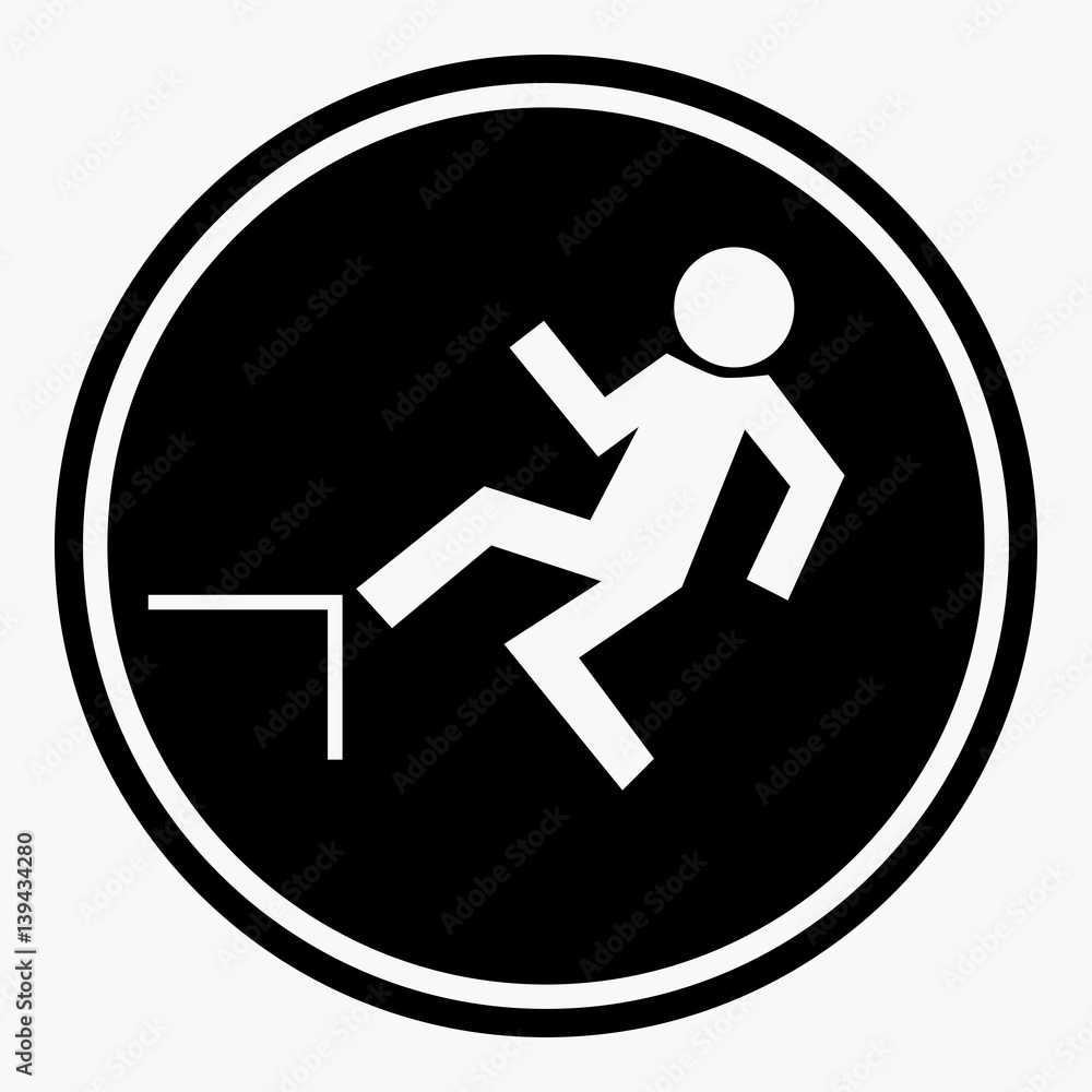Risk of falling from height of human danger sign black circle isolated Risk of falling from height of human danger sign black circle isolated