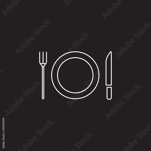 Plate Fork And Knife line icon, dishware outline vector sign, linear pictogram isolated on black. logo illustration