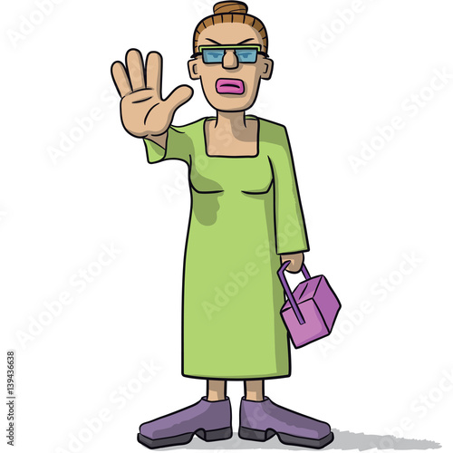 cartoon woman with hand stop sign