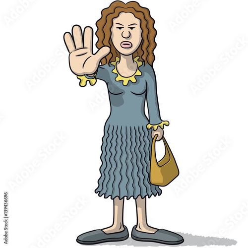 cartoon woman with hand stop sign