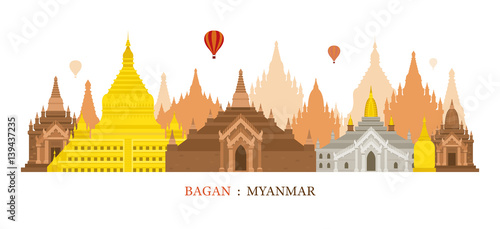 Bagan, Myanmar, Architecture Landmarks Skyline
Cityscape, Travel and Tourist Attraction