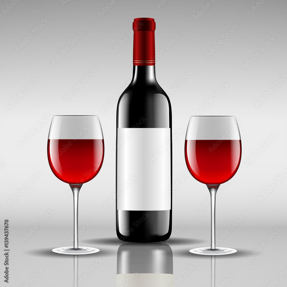 bottle of red wine with glass