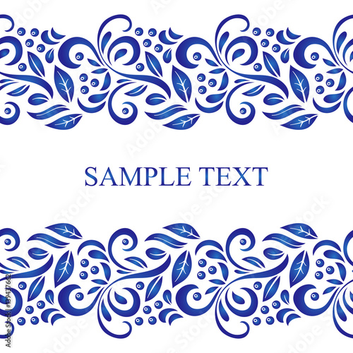 Traditional Russian vector seamless pattern frame in gzhel style. Can be used for banner, card, poster, invitation etc.