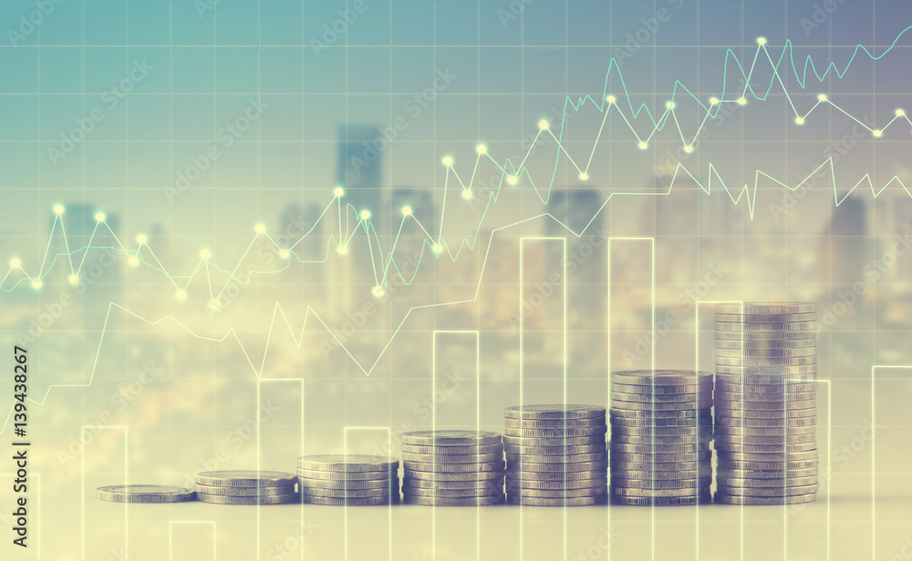 rows of coins for finance and banking concept