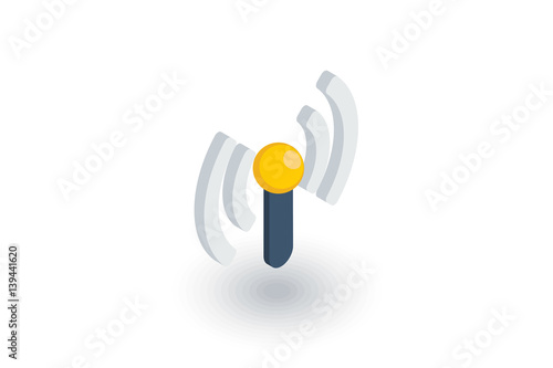 access point, wi-fi signal, antenna isometric flat icon. 3d vector colorful illustration. Pictogram isolated on white background