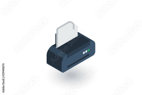 Printer isometric flat icon. 3d vector colorful illustration. Pictogram isolated on white background