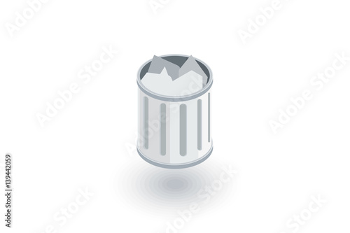 full trash isometric flat icon. 3d vector colorful illustration. Pictogram isolated on white background