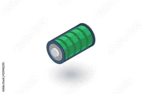 battery charge full isometric flat icon. 3d vector colorful illustration. Pictogram isolated on white background