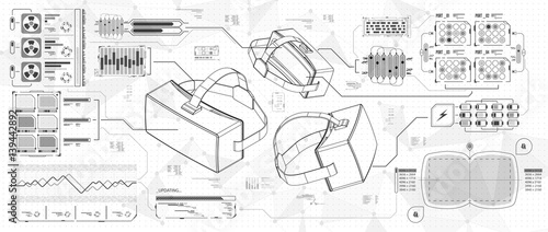 HUD ui for virtual reality glasses. Futuristic user interface for app and web. Head-up display infographic, set elements for motion design.