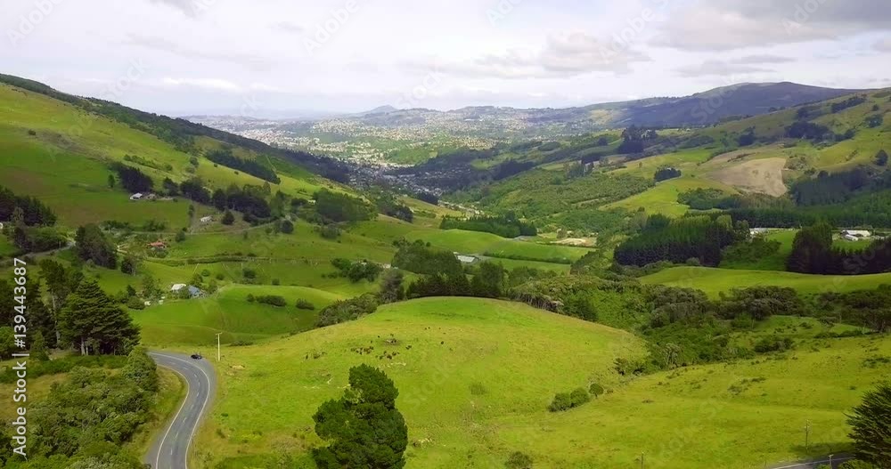Aerial view of Dunedin Town and Grassland, New Zealand Aerial view of Dunedin Town and Grassland, New Zealand