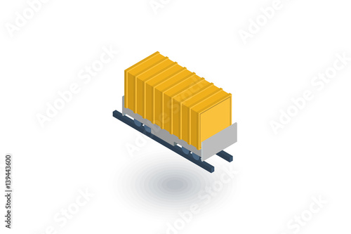 Railway container, wagon load isometric flat icon. 3d vector colorful illustration. Pictogram isolated on white background