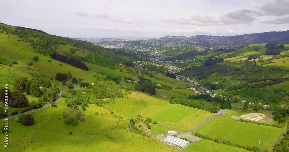 Aerial view of Dunedin Town and Grassland, New Zealand Aerial view of Dunedin Town and Grassland, New Zealand