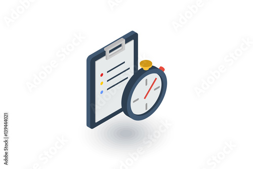 stopwatch. Time management, control, planning isometric flat icon. 3d vector colorful illustration. Pictogram isolated on white background