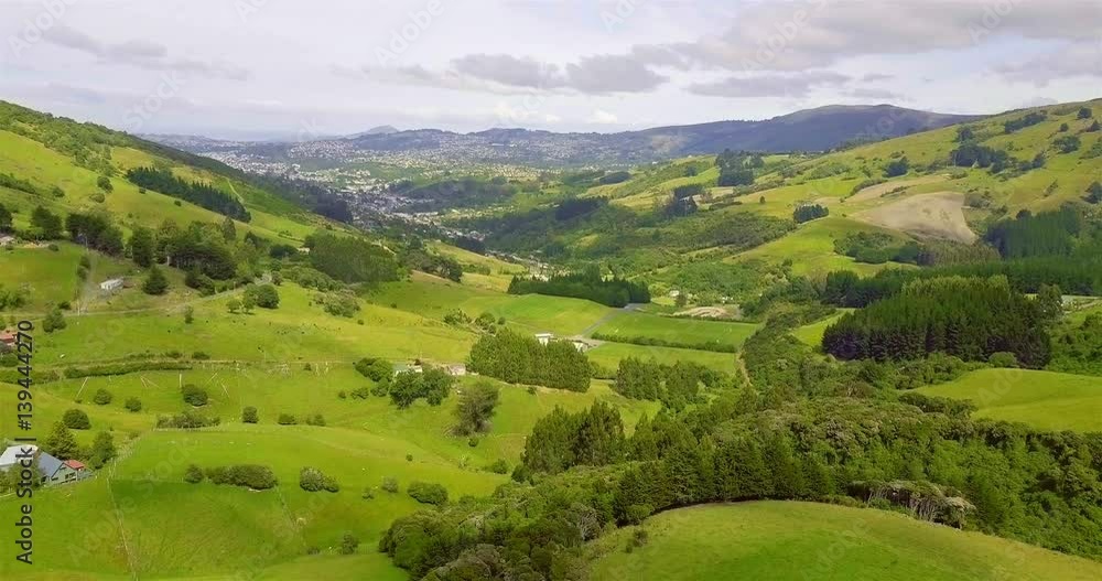 Aerial view of Dunedin Town and Grassland, New Zealand Aerial view of Dunedin Town and Grassland, New Zealand