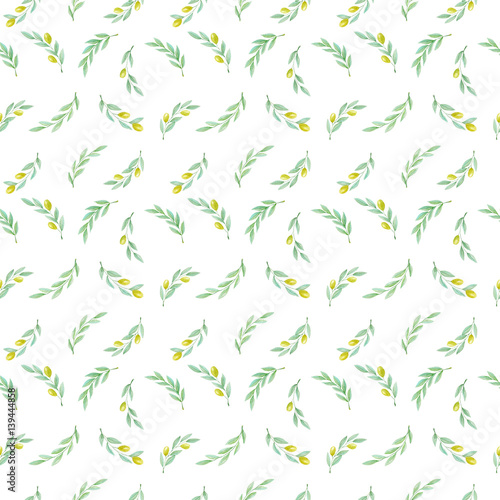 Hand drawn watercolor olive branch pattern texture