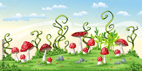 Illustration of some fly mushrooms 
