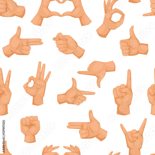 Hands showing deaf-mute different gestures human seamless pattern arm vector illusstration.