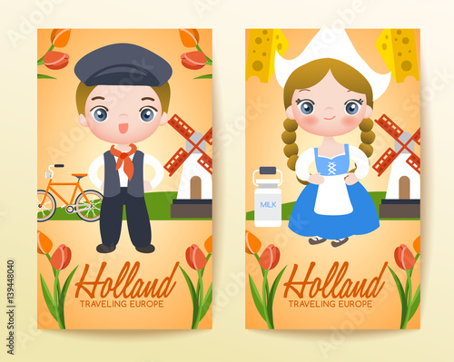 Boy and girl in national costume : Vector Illustration