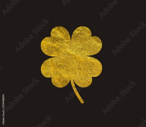 Clover with four leaves Gold on black background
