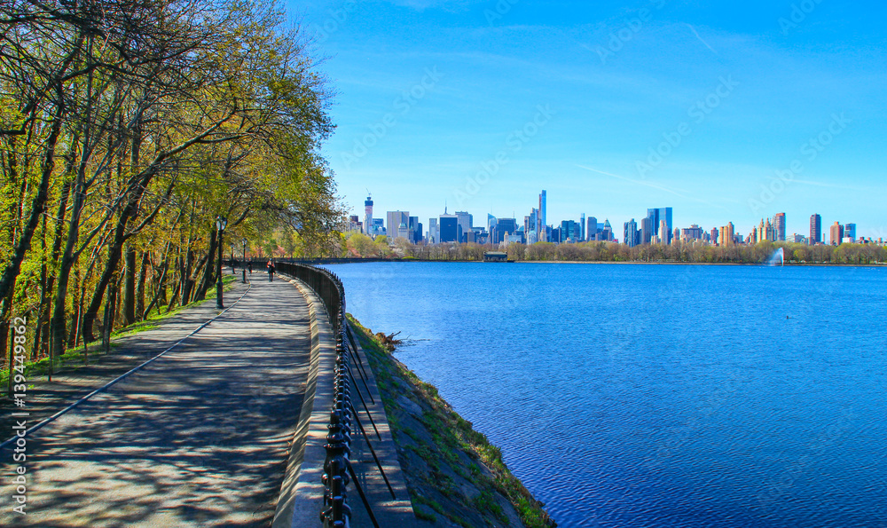 View of Central park at sunny spring day