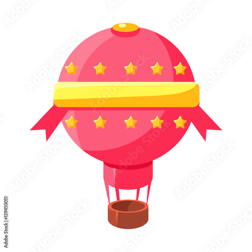 Pink Hot Air Baloon Aircraft, Fairy Tale Candy Land Fair Landscaping Element In Childish Colorful Design Isolated Object