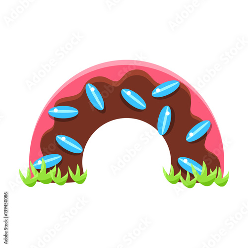 Chocolate Dougnut Half Bridge, Fairy Tale Candy Land Fair Landscaping Element In Childish Colorful Design Isolated Object