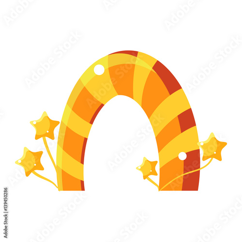 Orange And Yellow Caramel Stripy Arch, Fairy Tale Candy Land Fair Landscaping Element In Childish Colorful Design Isolated Object