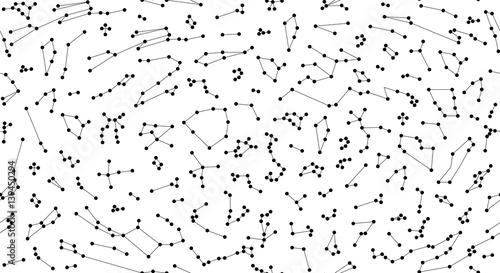 Vector. Seamless pattern for decoration, design. Astronomy different constellations  on a white background. Zodiac sign of the bright stars. Glowing lines and points. Star chart, map. Deep space