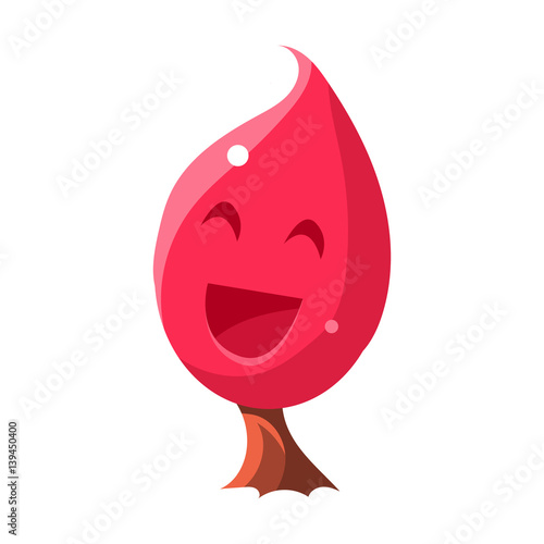 Pink Tree With Smiling Face, Fairy Tale Candy Land Fair Landscaping Element In Childish Colorful Design Isolated Object