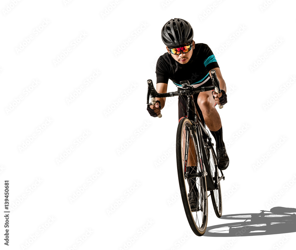 Asian men are cycling. White studio background. Asian men are cycling. White studio background.