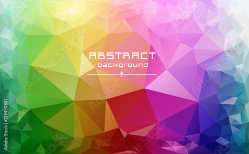Abstract low poly triangles background. Futuristic Red, blue, yellow, green. Light to dark, stretching. Geometric polygonal design. Multicolor. Warm colors and shades. All colors of the rainbow.