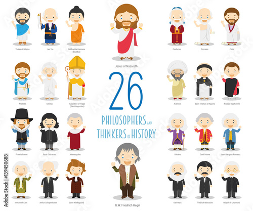 Kids Vector Characters Collection: Set of 26 Great Philosophers and Thinkers of History in cartoon style. photo