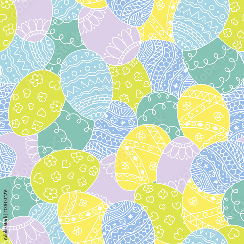 Vector seamless pattern with easter hand drawn eggs. Easter holiday colorful background of ornamental eggs