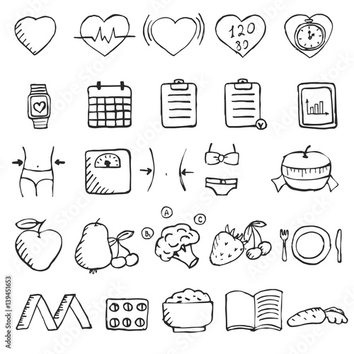 Set of hand drawn diet icons set.