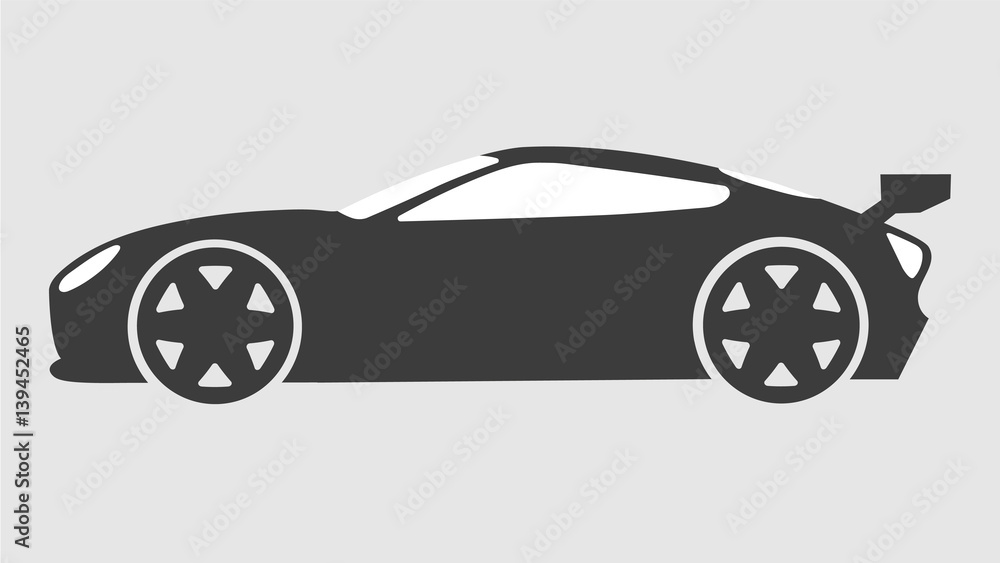 Race sport car silhouette.Supercar tuning coupe auto .Flat style vector transportation vehicle illustration isolated