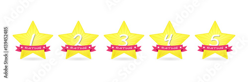 cartoon 5 gold star with ribbon icon set vector award quality illustration