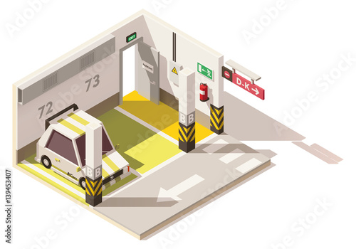 Vector isometric low poly underground car parking