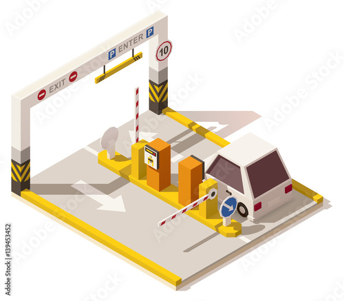 Vector isometric low poly car parking entrance