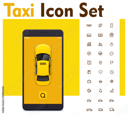 Vector taxi mobile app icon set