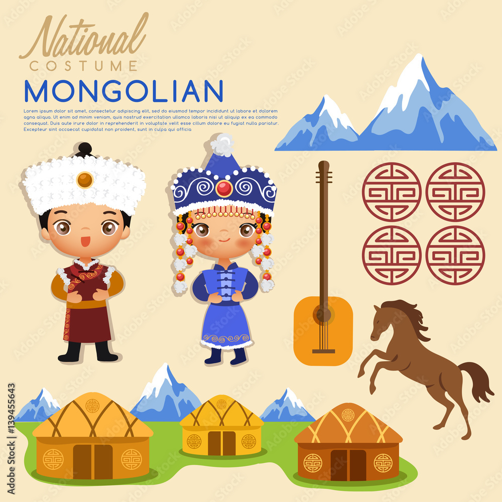 Obraz premium Mongolian traditional costumes : Vector Illustration
