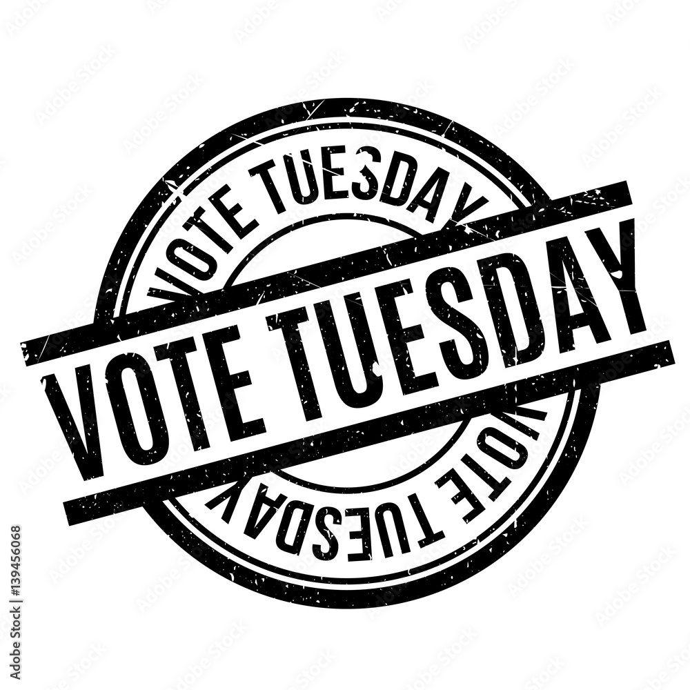 Vote Tuesday rubber stamp. Grunge design with dust scratches. Effects can be easily removed for a clean, crisp look. Color is easily changed.