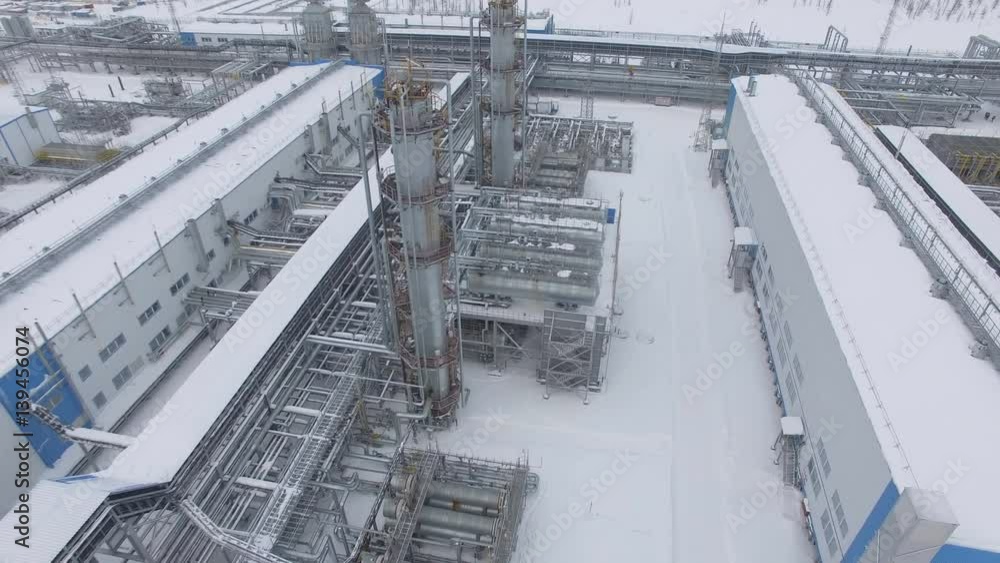 Aerial View Factory Yard with Buildings and Big Pipes Aerial View Factory Yard with Buildings and Big Pipes