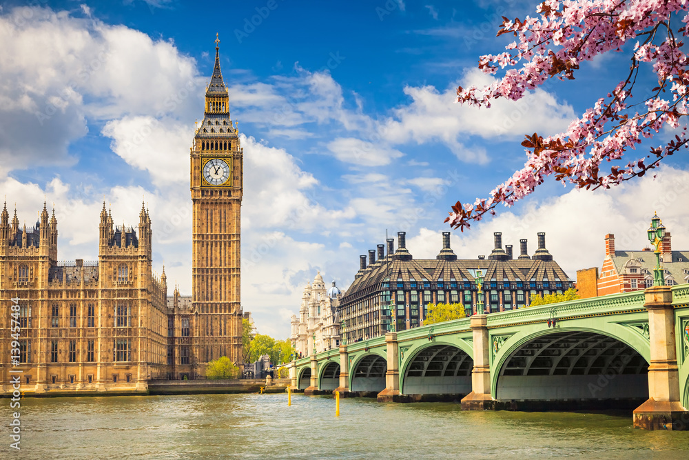 Naklejka premium Big Ben i most Westminster w Londynie