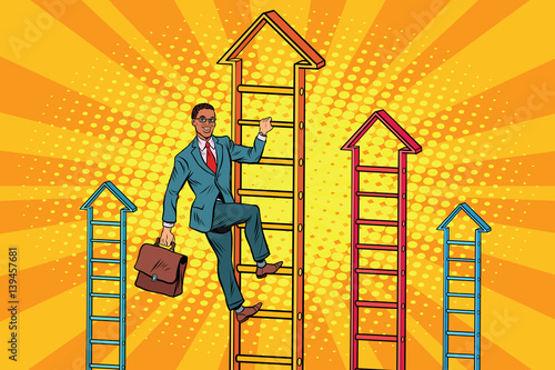 Businessman climbs up the stairs