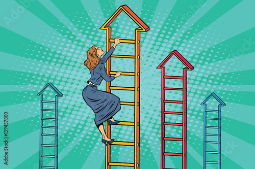 Businesswoman climbing up the business ladder